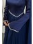 Nuvell Beli ve Kol Ucu Taşlı Abiye Lacivert 4