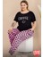 Lady Büyük Beden Puantiyeli Paça Detaylı Pijama Kısa Kollu Pijama Takımı 2