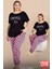 Lady Büyük Beden Puantiyeli Paça Detaylı Pijama Kısa Kollu Pijama Takımı 3