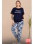 Lady Büyük Beden Çiçek Desenli Cepli Pijama Bisiklet Yaka Dantelli Kısa Kollu Pijama Takımı 1