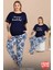 Lady Büyük Beden Çiçek Desenli Cepli Pijama Bisiklet Yaka Dantelli Kısa Kollu Pijama Takımı 2