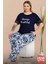 Lady Büyük Beden Çiçek Desenli Cepli Pijama Bisiklet Yaka Dantelli Kısa Kollu Pijama Takımı 3