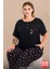 Lady Büyük Beden Çiçek Desenli Pijama Düğmeli Üst Kısa Kollu Pijama Takımı 2
