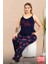 Lady Büyük Beden Lacivert Çiçek Desenli Pijama Ince Askılı Üst Pijama Takımı 1