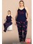 Lady Büyük Beden Lacivert Çiçek Desenli Pijama Ince Askılı Üst Pijama Takımı 2