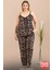 Lady Büyük Beden Leopar Desenli Askılı Üst Cepli Alt Pijama Takımı 1