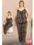 Lady Büyük Beden Leopar Desenli Askılı Üst Cepli Alt Pijama Takımı 3