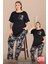 Lady Büyük Beden Çiçek Desenli Cepli Pijama Bisiklet Yaka Kısa Kollu Pijama Takımı 3