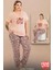 Lady Büyük Beden Desenli V Yaka Kısa Kollu Pijama Takımı 2