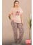 Lady Büyük Beden Desenli V Yaka Kısa Kollu Pijama Takımı 3
