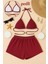 Kadın Bordo Şortlu Belden ve Boyundan Bağlamalı Bikini Takımı - Bordo - L-Xl 1