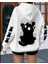 Punıx Büyük Beden Özel Seri Kapüşonlu Siyah Kedi Kol Sırt Baskılı Oversize Modern Kadın Sweatshırt 1