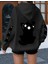 Punıx Büyük Beden Özel Seri Kapüşonlu Siyah Kedi Kol Sırt Baskılı Oversize Modern Kadın Sweatshırt 1