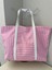 Pamuk Gabardin Kumaş Totebag Çanta-Pembe Beyaz Çizgili 2
