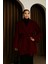 Kadın Bordo Kruvaze Oversize Kuşaklı Kaşe Kaban 1