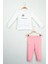 Bebek Kız Beyaz Çiçek Aplike Detaylı Sweatshirt ve Pembe Eşofman Altı Takımı 1