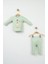 Sevimli Kanguru Nakışlı %100 Pamuk Yeşil Ribana Bebek Takımı 2