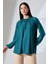 Elista Kadın Fırfır Bağcıklı Damla Yaka Büzgülü Penye Jakarlı Uzun Kollu Bluz & Tesettür Bluz - Petrol 1