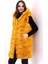 Kadın Kapşonlu Peluş Kürk Yelek Premium Kalite, Tam Astarlı, Uzun Model - Sarı 6