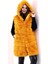 Kadın Kapşonlu Peluş Kürk Yelek Premium Kalite, Tam Astarlı, Uzun Model - Sarı 7