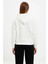 Kadın Oversize Sweatshirt Hoodie 3 Iplik Şardonlu Pamuklu Kumaş, Önü Baskılı, Fermuarlı Rahat Kalıp, Kışlık ve Sokak Stili Sweat - Beyaz 4