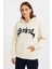 Kadın Oversize Sweatshirt Hoodie 3 Iplik Şardonlu Pamuklu Kumaş, Önü Baskılı, Fermuarlı Rahat Kalıp, Kışlık ve Sokak Stili Sweat - Beyaz 5