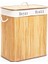 Dikdörtgen Iki Bölmeli Iç Bez Bambu Ahşap Kirli Çamaşır Sepeti Ip Kulp 52X32X62CM (5358) 1