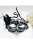 Bfs Siyah Renk Yandan Tüylü Inci Işlemeli Taşlı Dantelli Parti Maskesi 17X12 cm 1