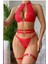 Kalp Halkalı Zincir Detaylı Dantel Üçlü Lingerie Seti – Ayarlanabilir Elastik Takım 4