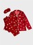 Kız Çocuk Pamuklu Süet Kumaş Kırmızı Çam Ağacı Yılbaşı Desen Gömlek Yaka Düğmeli Pijama Takımı 1