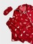 Kız Çocuk Pamuklu Süet Kumaş Kırmızı Çam Ağacı Yılbaşı Desen Gömlek Yaka Düğmeli Pijama Takımı 3