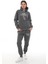 Koyu Gri Polarlı Şık Kadın Eşofman Takımı Paça Lastikli Cepli Kapüşonlu Nakış Detaylı Compact Takım 1