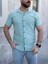 Keten Gömlek Kısa Kol Turkuaz Renk 2