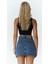 Kadın Asimetrik Dekolteli Tasarım Mini Kot Etek 2