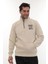 Erkek Bej Standart Fit Normal Kesim Içi Polarlı Yarım Fermuarlı Dik Bato Yaka Pamuklu Sweatshirt 1