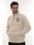Erkek Bej Standart Fit Normal Kesim Içi Polarlı Yarım Fermuarlı Dik Bato Yaka Pamuklu Sweatshirt 4