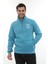 Erkek Turkuaz Standart Fit Normal Kesim Içi Polarlı Yarım Fermuarlı Dik Bato Yaka Pamuklu Sweatshirt 2