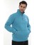 Erkek Turkuaz Standart Fit Normal Kesim Içi Polarlı Yarım Fermuarlı Dik Bato Yaka Pamuklu Sweatshirt 3