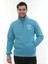 Erkek Turkuaz Standart Fit Normal Kesim Içi Polarlı Yarım Fermuarlı Dik Bato Yaka Pamuklu Sweatshirt 5
