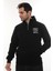 Erkek Siyah Standart Fit Normal Kesim Içi Polarlı Yarım Fermuarlı Dik Bato Yaka Pamuklu Sweatshirt 3