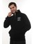 Erkek Siyah Standart Fit Normal Kesim Içi Polarlı Yarım Fermuarlı Dik Bato Yaka Pamuklu Sweatshirt 5