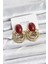 Bfs Pirinç Gold Renk Bordo Taşlı Vintage Kadın Küpe 1