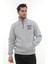 Erkek Açık Gri Standart Fit Normal Kesim Içi Polarlı Yarım Fermuarlı Dik Bato Yaka Pamuklu Sweatshirt 2
