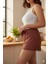 Düz Renk Mini Çiçek Desenli Penye Kadın Ev Şortu Bacak Dantel Detaylı Ev Giyim Taba 4