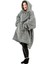 Oversize Giyilebilir Battaniye Tek Beden Çok Rahat Hoodie Peluş Kapüşonlu Sweatshirt (Gri-Siyah) 1