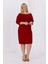 Kadın Bordo Carmen Yaka Truvakar Kol Büyük Beden Esnek Krep Elbise 4