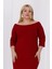 Kadın Bordo Carmen Yaka Truvakar Kol Büyük Beden Esnek Krep Elbise 5