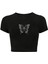 Kadın Kelebek Kristal Taş Baskılı Crop T-Shirt 1