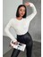 Rahat ve Şık Uzun Kollu Bisiklet Yaka Likralı Viskon Penye Body Ekru 3