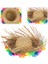 Naturel Renk Püsküllü Örme Hasır Hawaii Luau Aloha Şapka 13X36 cm 1